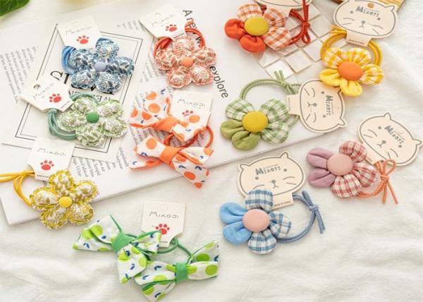 Handmade DIY elastic accessories Children's floral plaid hair rope girl cute