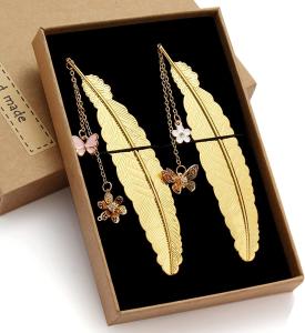 China Feather Rectangular Nickel Metal Bookmarks Antique Silver Personalised Bookmark factory