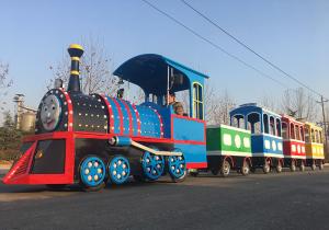 China 72 Seat Roundhouse Trackless Trains Kiddie Express Train Low Noise Steel Bus Frame factory