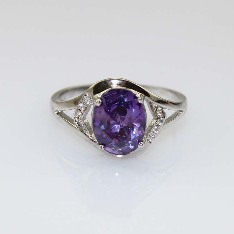 925 Silver Jewelry Oval Purple Cubic Zircon and Rhinestone Ring(R123)