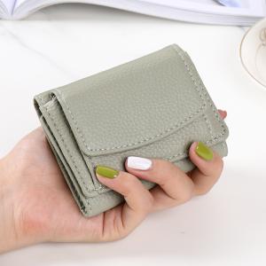 China Mini Card Holder Litchi Pattern PU Leather Wallet Female Three Fold Wallet with Coin Purse factory