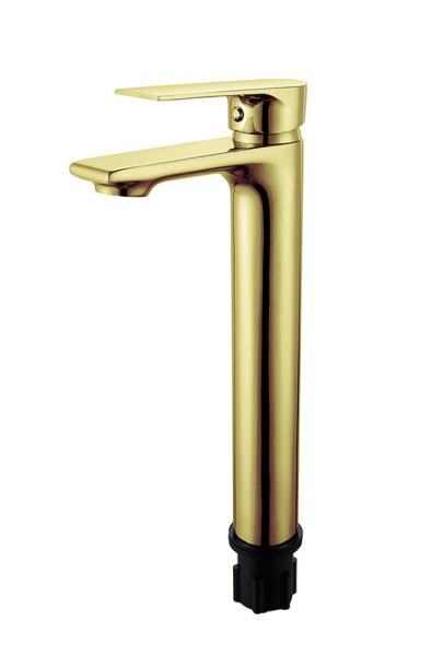 Tall Basin Mixer Faucet Single Lever Bathroom Golden Brass Hot And Cold Water
