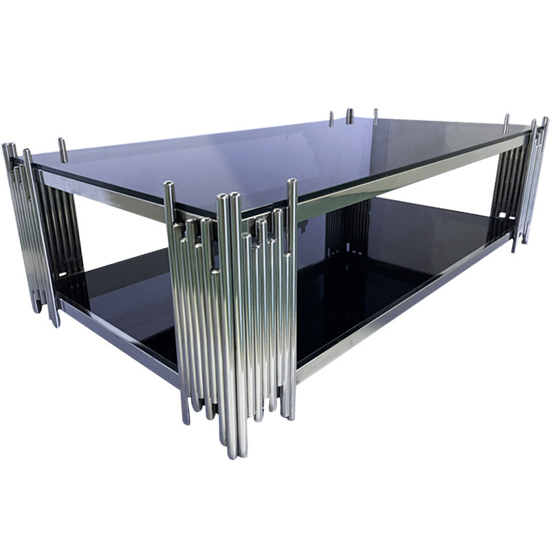 Home Furniture Tubular Silver Coffee Table With Tempered Glass Wholesale