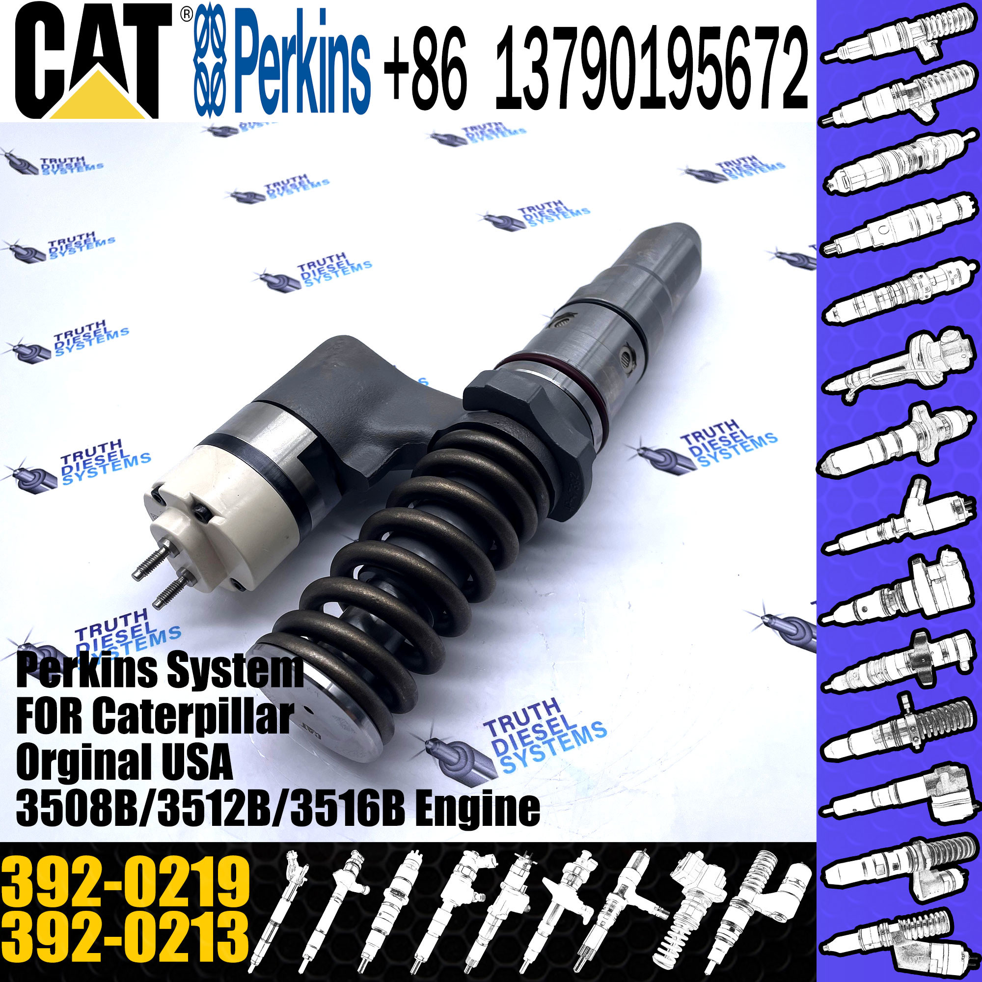 Huida 3508C/3512C/3516C engine fuel injector 392-0213 392-0216 392-0219 with genuine packing