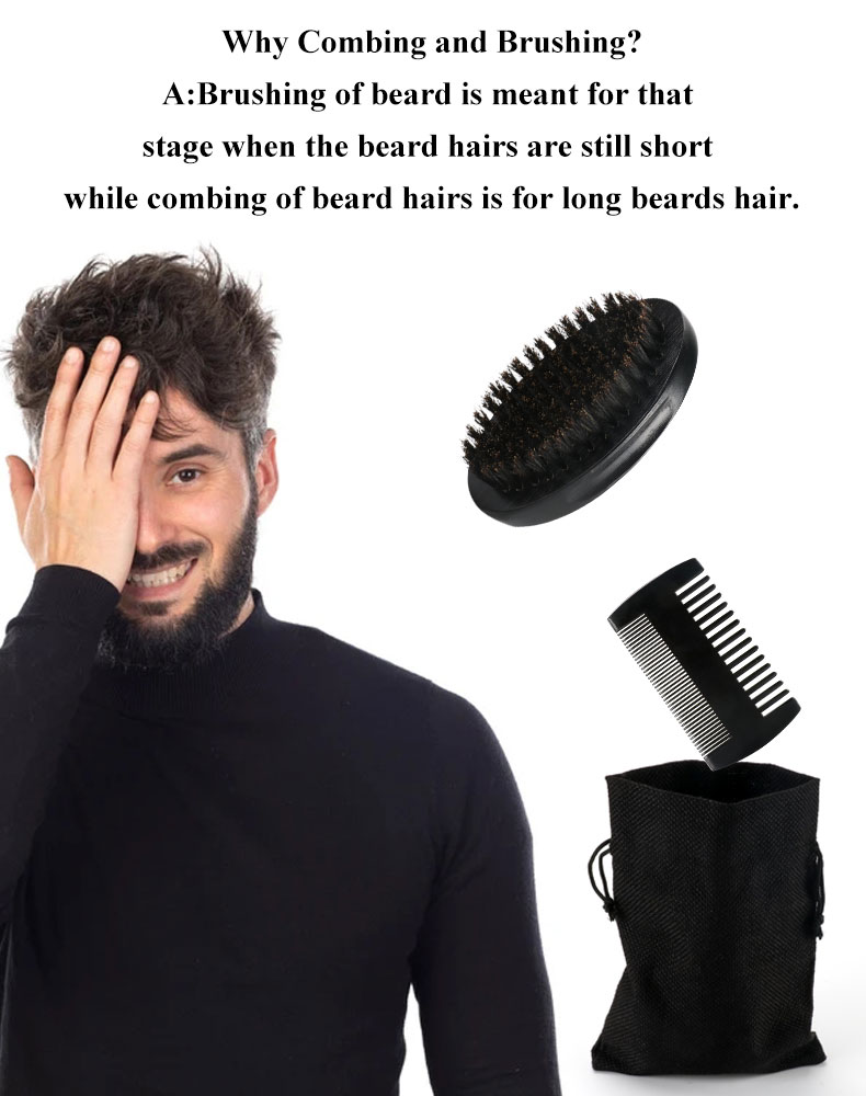 Ergonomic Custom Logo Beard Comb Brush Set Mens Beard Grooming Kit 100g