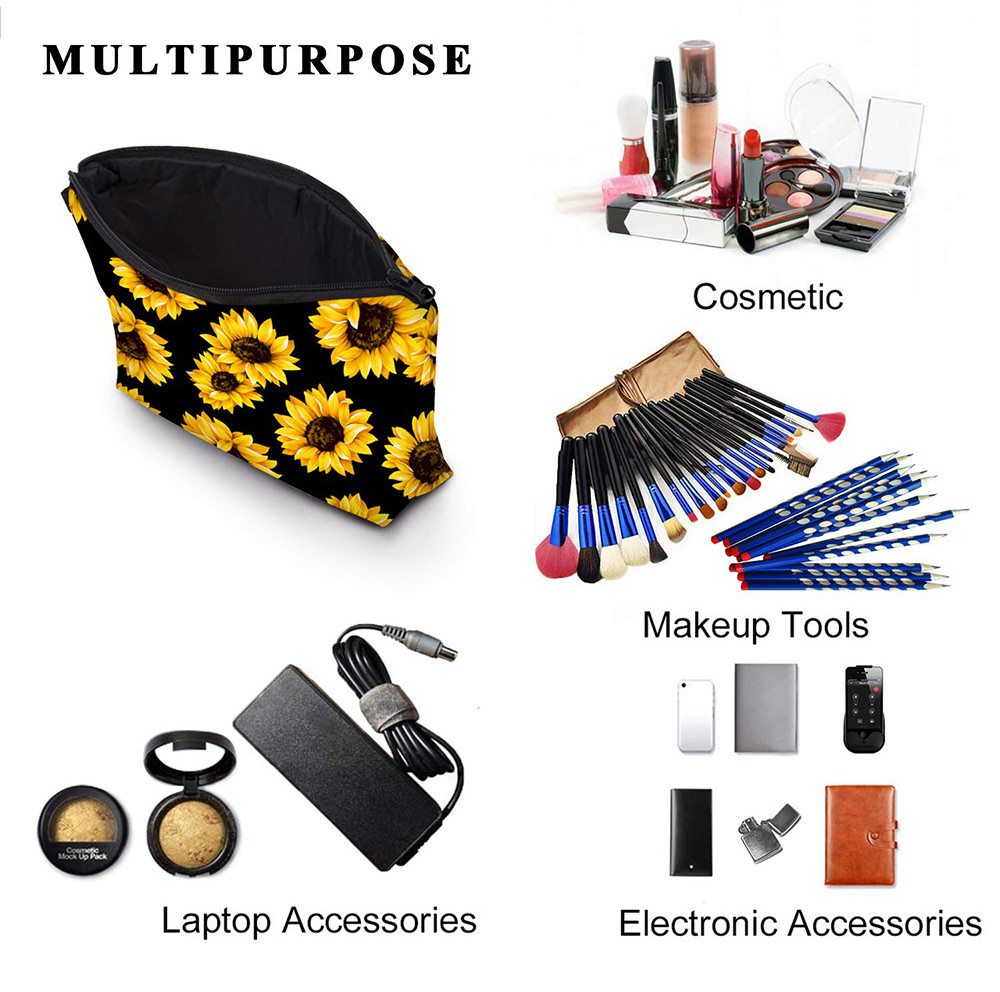 Sunflower Print Polyester Makeup Bag For Toiletries