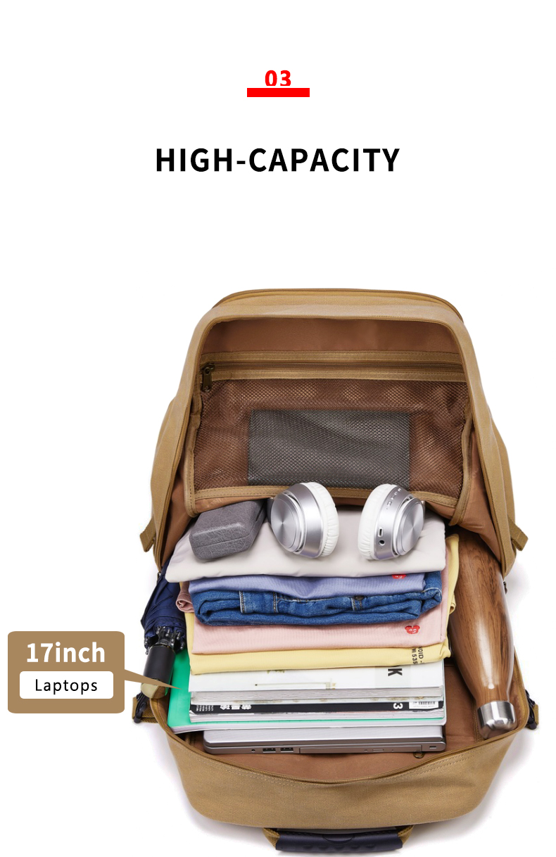 Retro Large Capacity Outdoor Travel Bags Mens Canvas Laptop Backpack 56-77 Litre