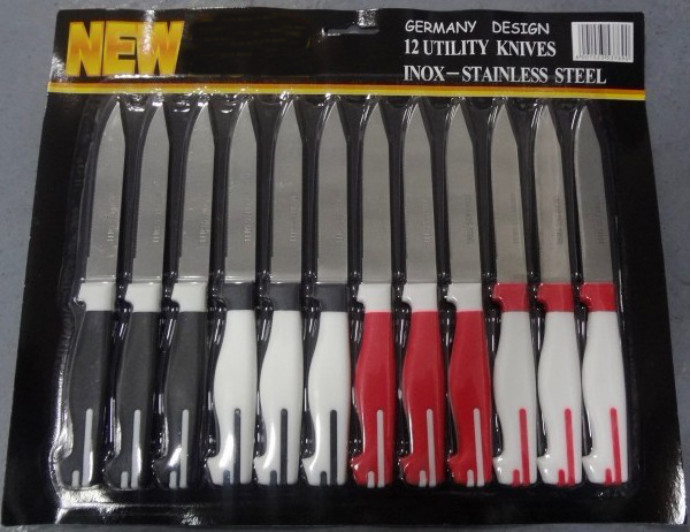 12pcs Utility Knives With PP Handle Double Color Germany Design From China Supplier For Kitchen Knife
