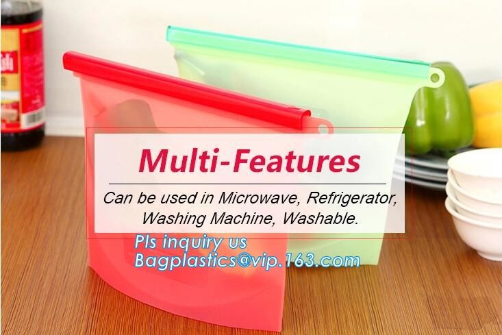 Reusable Leakproof Zipper Preservation Airtight sandwich Zip lockk Cooking Fresh Zip Large Silicone Storage Food Bags With