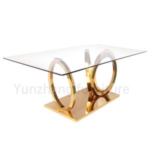 China Luxury Model Dining Table Gold Base Clear Glass factory