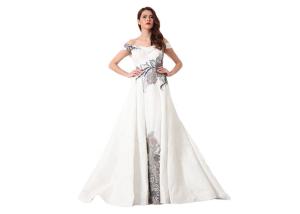 China Elegant White Embroidery Long Muslim Wedding Dress Off The Shoulder factory