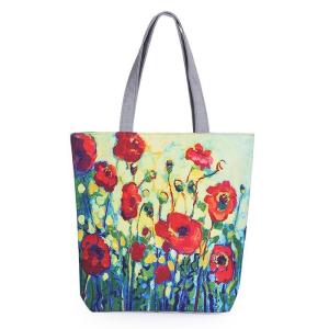 China Floral Printed Canvas Casual Womens Reusable Shopping Bags With Logo factory