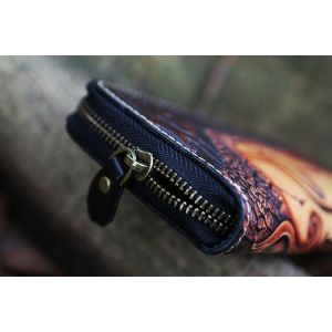 Buddha Demon Handmade Vegetable Tanned Cowhide Carved Japanese Wallet Genuine