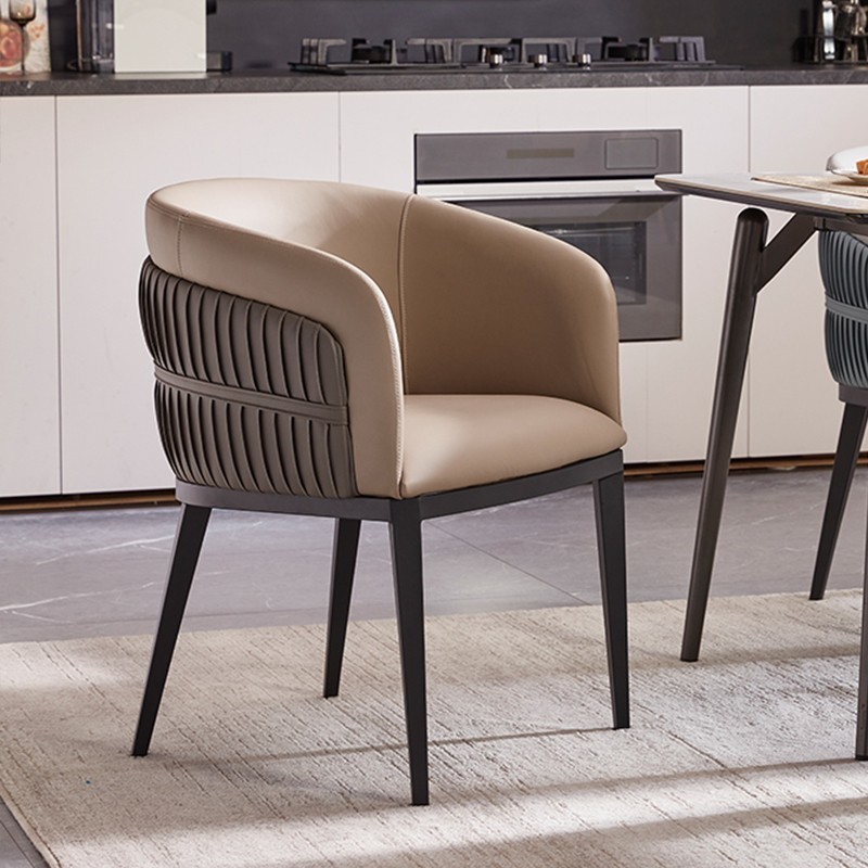 Modern Hotel Restaurant Furniture Genuine Leather Metal Dining Chair