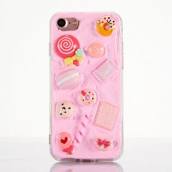 TPU DIY Cartoon Beads Butter Candy Color Back Cover Cell Phone Case For iPhone 7