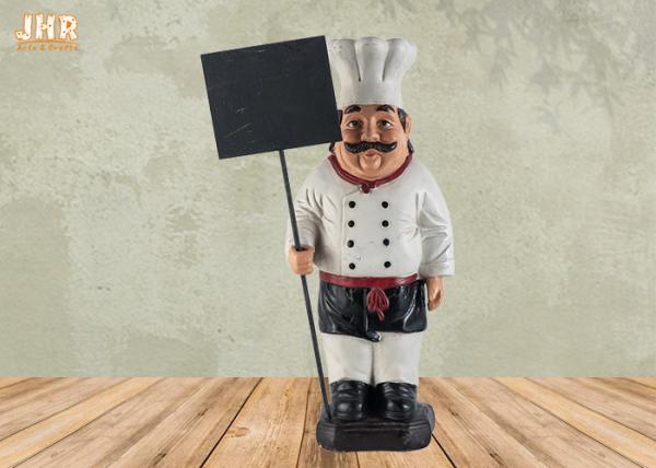 Decorative Fat Chef Statue Polyresin French Chef Figurine With Wooden Chalkboard