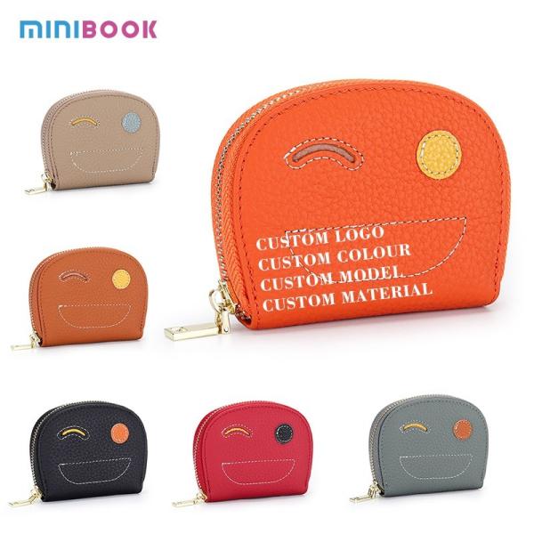 Zipper Hasp Closure Women's Ultra-thin Genuine Leather Keychain Pouch from