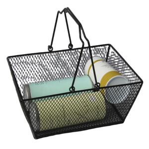 China Black Cosmetics Storage Baskets Iron Wire Mesh Shopping Basket factory