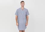 Stripeed Design Mens Short Sleeve Nightshirts Button Placket Embroidery Curved