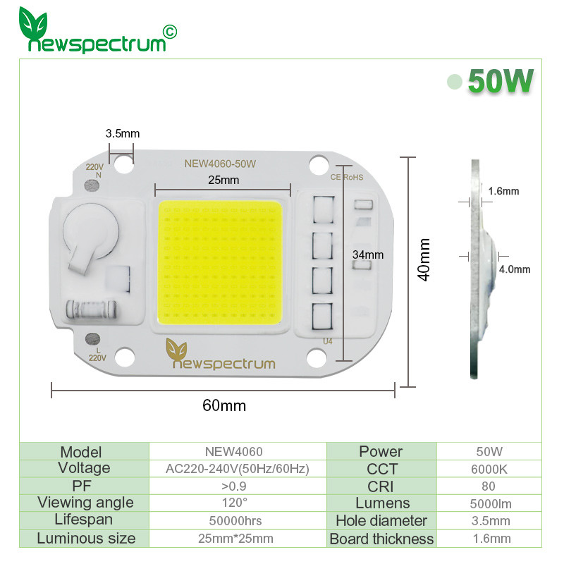 6000K Full Spectrum Cob Led Chip 50W 30W For DIY Flood Light