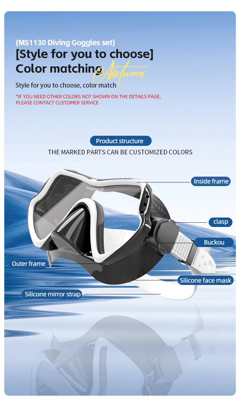 Hot Custom factory Low Volume Freediving Mask And Snorkel Sets Tempered glass diving mask set Adult