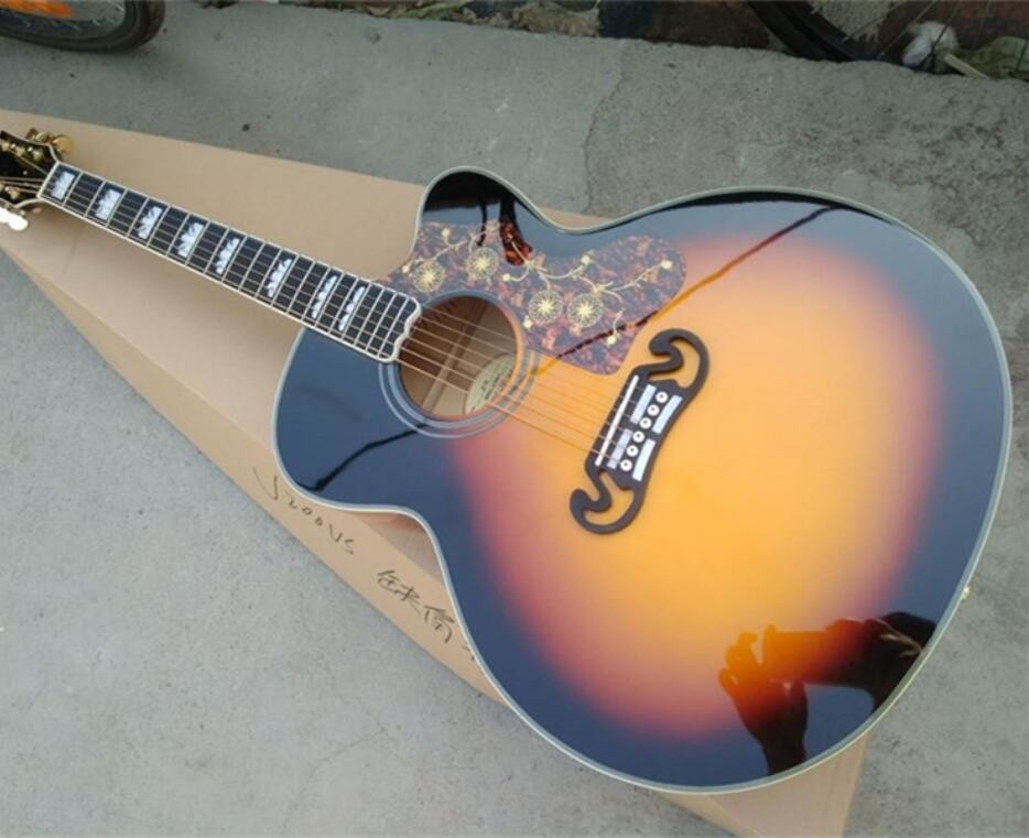 2018 New sunburst G200 acoustic guitar Chibson GB200 VS electric acoustic guitar fishman presys blend mic & hardcase