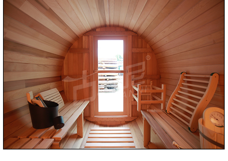 4-6 Person red cedar outdoor barrel garden sauna room outdoor with tile
