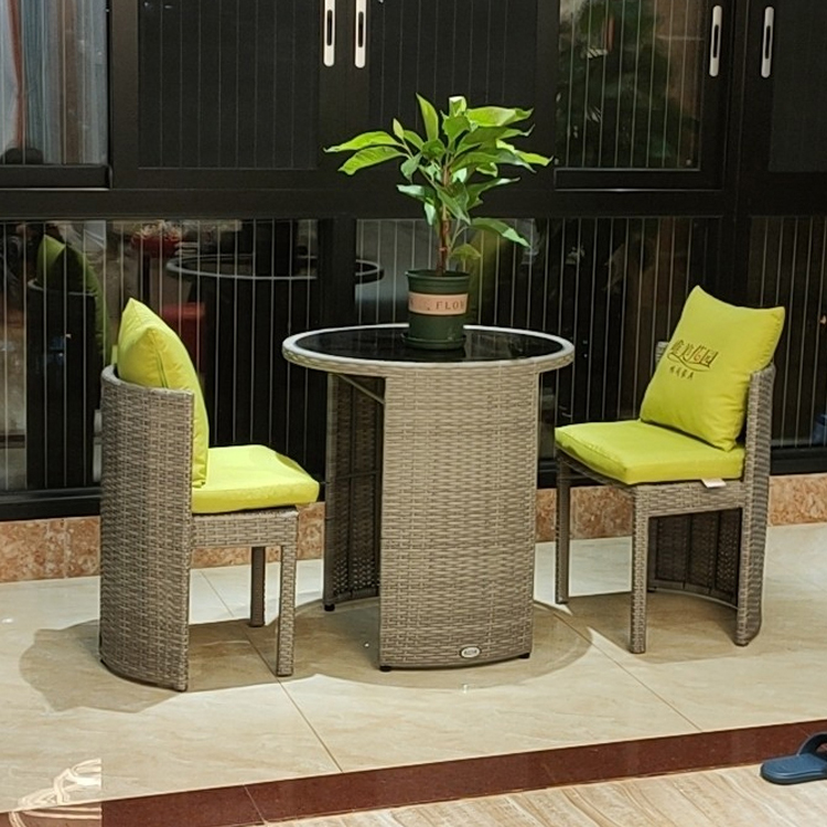 Rattan Tempered Glass Round Dining Table and Chair Set for Coffee Shop Modern Design