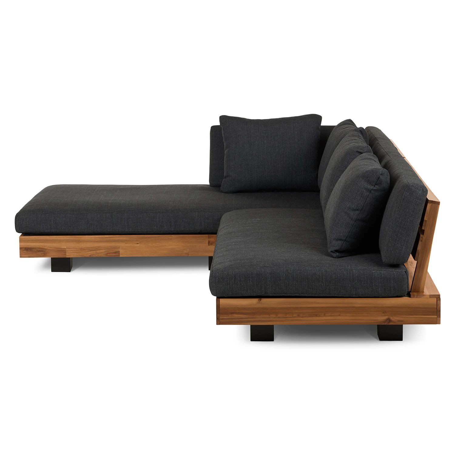 L Shape Sectional Fabric Outdoor Sofa Bed With Wooden Frame For Roof Patio