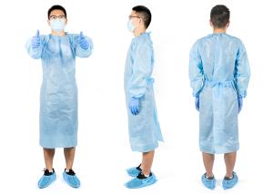 China Non Woven Blue Color Non Woven Sterile Isolation Visitor Disposable Dressing Gowns factory