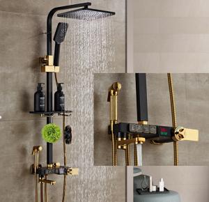 China Black Golden Copper 314SUS Intelligent Shower Faucet With Button factory