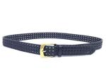 Black Color Mens Woven Leather Belt With Single Prong Buckle Zinc Alloy