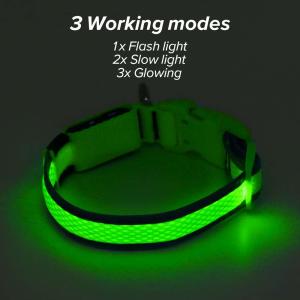 China Lightweight LED Dog Collar USB Rechargeable , High Visible LED Pet Dog Collar factory