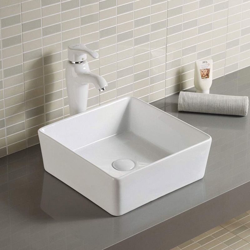 Dirt Resistant Wash Basin Porcelain Square Shape Complete And Clean Bathroom Sink