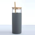 Spill Proof 500ml Colorful Outdoor Travel Glass Water Bottle With Straw Bamboo