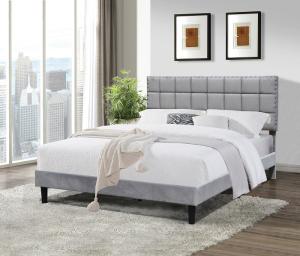 China Grey Fabric King Size Upholstered Bed Frame High Headboard With Small Metal Ball factory