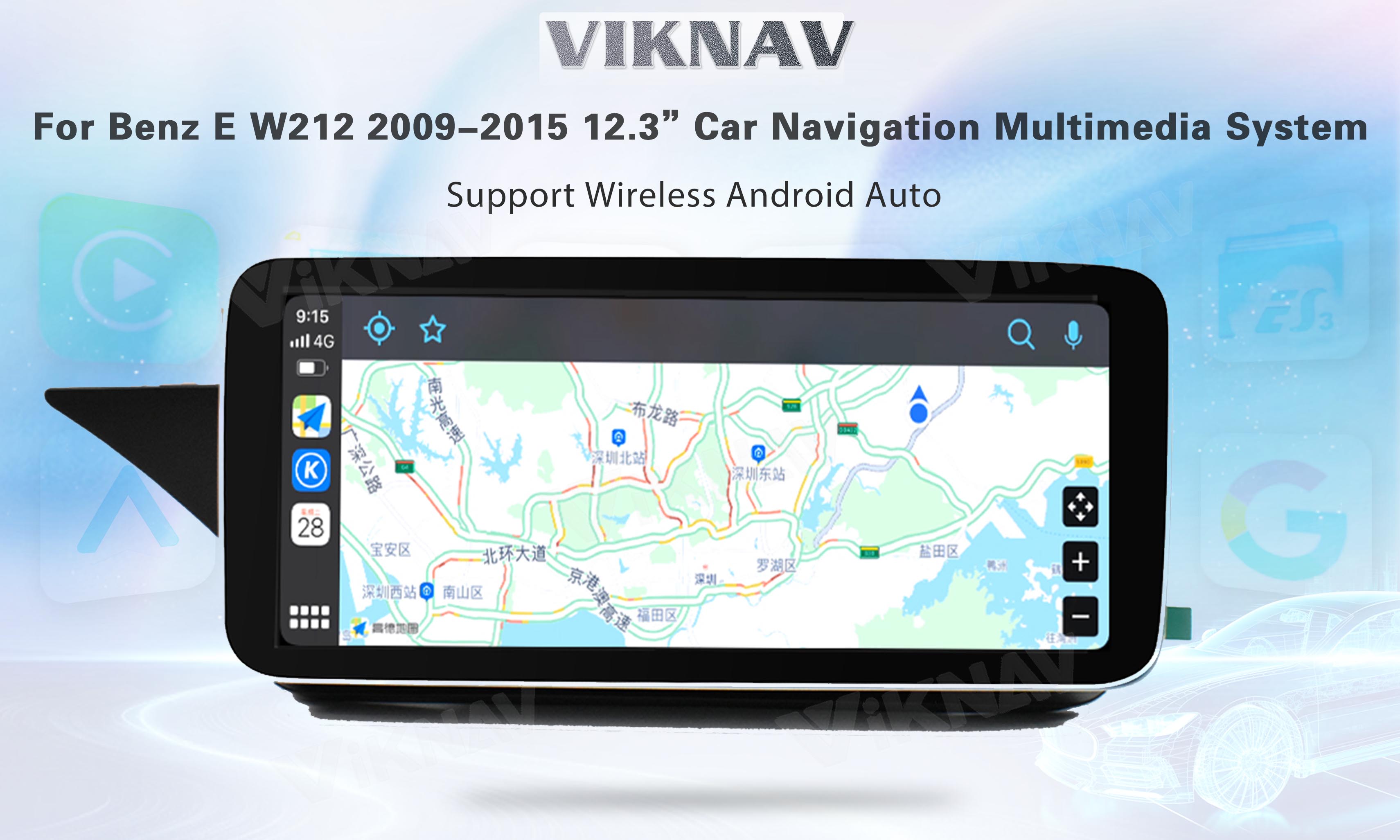 Viknav 12.3Inch Android Car radio With Screen For Mercedes Benz E Class W212 2009-2015 GPS Navigation 2Din Player NTG4.0