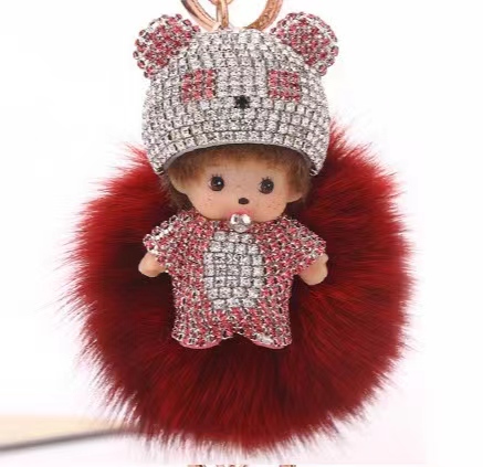 Creative Diamond Monchi Hairball Keychain Pendant Doll Machine Toy for Car Accessories