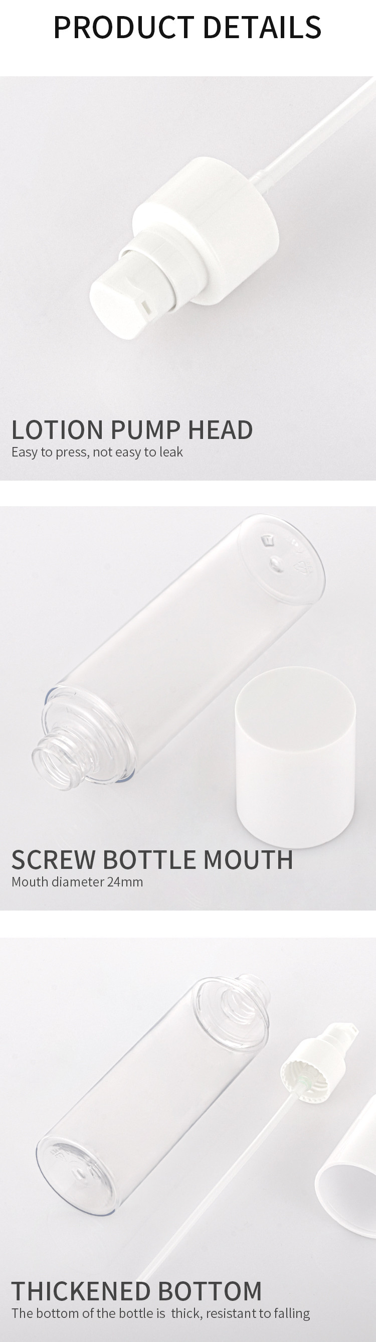 Refillable Clear Airless Pump Bottle Cream Lotion Bottle For Toiletries Liquid