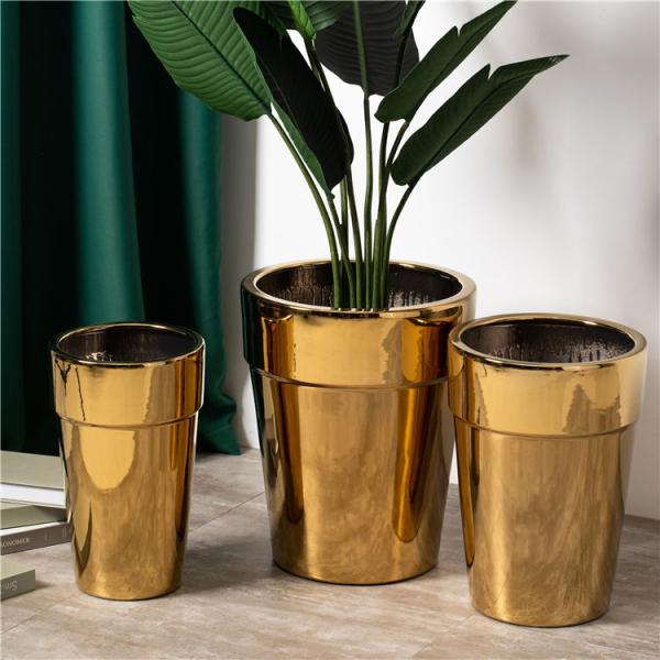 Hot Sale Indoor Outdoor Decoration Cylinder Plant Pots Handmade Gold Tall Large
