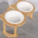 Cat Protection Cervical Vertebra Double Bowl Raised Ceramic Bamboo Wood
