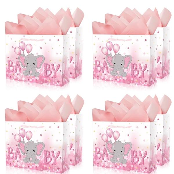 Foldable Large Eco Reusable Baby Girl Pink Cartoon Gift Carry Card Paper