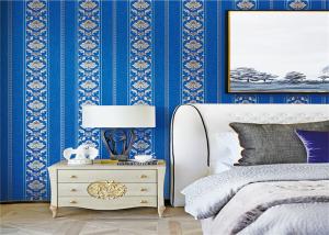 China Blue Italian Embossed Vinyl Removable Wallpaper Decorated For Bedroom factory
