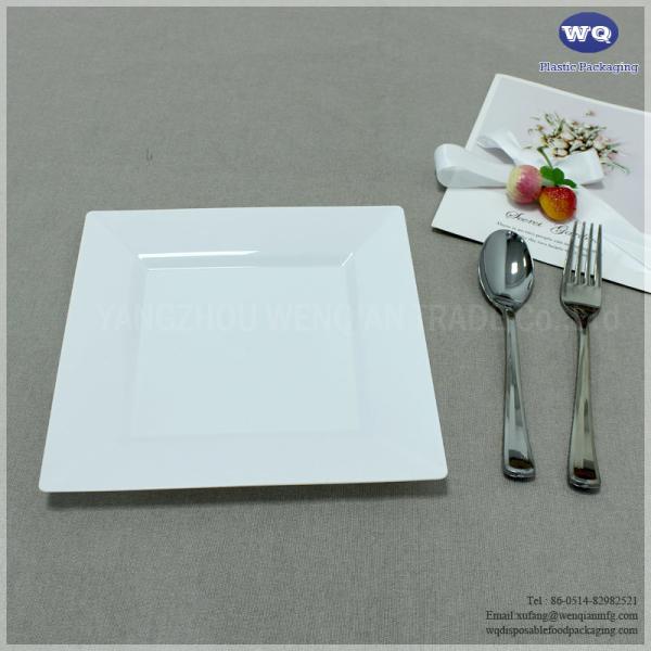 7 Inch Hot-Stamp Square Plate,Elegant Single Use Heavy-Duty Disposable Wedding