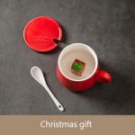 Eco Friendly Red Ceramic Cups , Ceramic Christmas Mugs With Spoon Lid OEM ODM