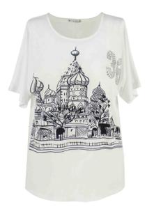 China Simple Ladies Fashion Tops Casual Long Tee Shirt With Print House Pattern factory