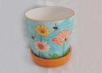 Dolomite Ceramic Garden Planters 6 inch flower pot Hand Painted with Attached