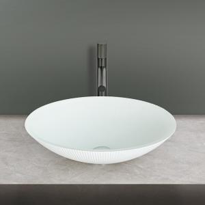 China 45mm Drain Hole Tempered Glass Sink Oval Shape For Sophisticated Bathrooms factory
