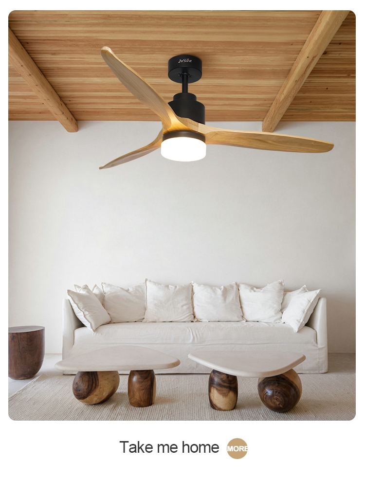 Control Method Wall Control 52 Inch Solid Wood Ceiling Fan for Home Hotel and Office