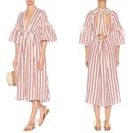 Women deep v neck stripe linen dress and unbacked